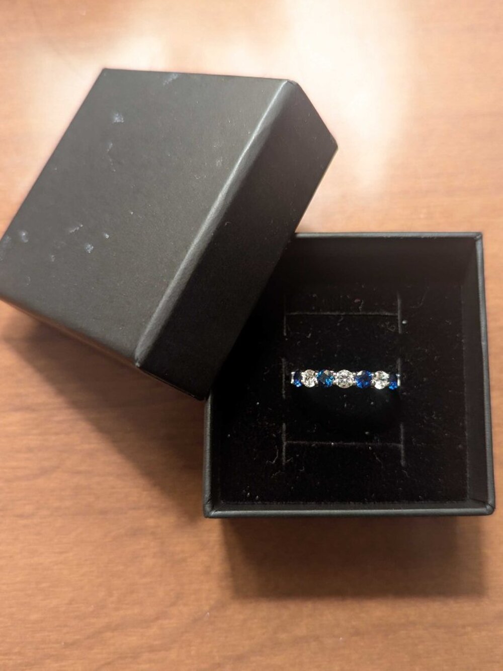 Zirconia and Created Sapphire Silver Ring, sz 9
